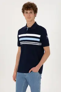 US Polo Assn. Men Regular Fit Polo Shirt Collar Navy Blue T-Shirt - Image 3