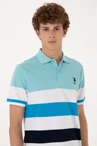 US Polo Assn. Men Regular Fit Aqua Polo Shirt Collar T-Shirt - Image 2