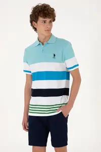 US Polo Assn. Men Regular Fit Aqua Polo Shirt Collar T-Shirt - Image 3