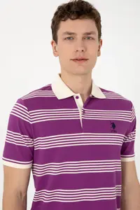US Polo Assn. Men Regular Fit Polo Shirt Collar Violet Striped T-Shirt - Image 2