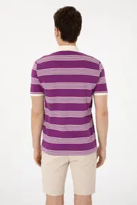 US Polo Assn. Men Regular Fit Polo Shirt Collar Violet Striped T-Shirt - Image 5