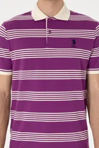 US Polo Assn. Men Regular Fit Polo Shirt Collar Violet Striped T-Shirt - Image 6