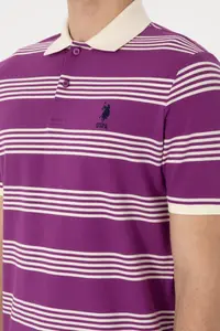 US Polo Assn. Men Regular Fit Polo Shirt Collar Violet Striped T-Shirt - Image 7