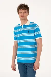 US Polo Assn. Men Regular Fit Polo Shirt Collar Turquoise Striped T-Shirt