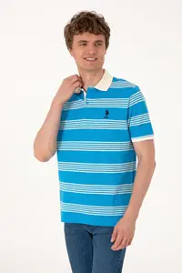 US Polo Assn. Men Regular Fit Polo Shirt Collar Turquoise Striped T-Shirt - Image 3