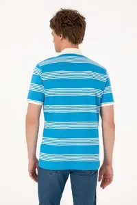 US Polo Assn. Men Regular Fit Polo Shirt Collar Turquoise Striped T-Shirt - Image 5