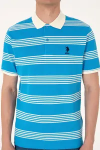 US Polo Assn. Men Regular Fit Polo Shirt Collar Turquoise Striped T-Shirt - Image 6