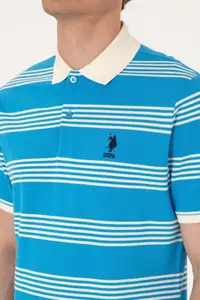 US Polo Assn. Men Regular Fit Polo Shirt Collar Turquoise Striped T-Shirt - Image 7