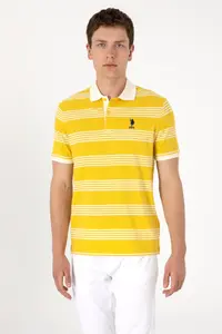 US Polo Assn. Men Regular Fit Polo Shirt Collar Yellow Striped T-Shirt