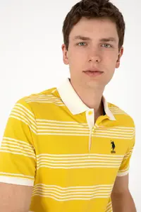 US Polo Assn. Men Regular Fit Polo Shirt Collar Yellow Striped T-Shirt - Image 2