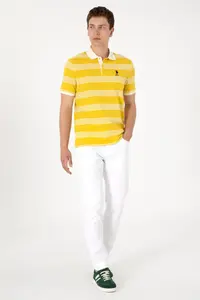 US Polo Assn. Men Regular Fit Polo Shirt Collar Yellow Striped T-Shirt - Image 4