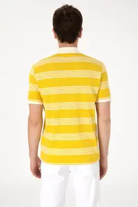 US Polo Assn. Men Regular Fit Polo Shirt Collar Yellow Striped T-Shirt - Image 5