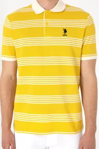 US Polo Assn. Men Regular Fit Polo Shirt Collar Yellow Striped T-Shirt - Image 6