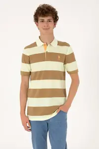 US Polo Assn. Men Regular Fit Khaki Polo Shirt Collar Striped T-Shirt