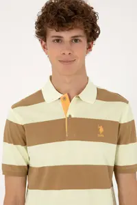 US Polo Assn. Men Regular Fit Khaki Polo Shirt Collar Striped T-Shirt - Image 2