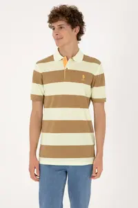 US Polo Assn. Men Regular Fit Khaki Polo Shirt Collar Striped T-Shirt - Image 3