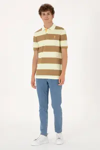 US Polo Assn. Men Regular Fit Khaki Polo Shirt Collar Striped T-Shirt - Image 4
