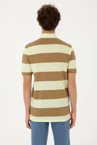 US Polo Assn. Men Regular Fit Khaki Polo Shirt Collar Striped T-Shirt - Image 5