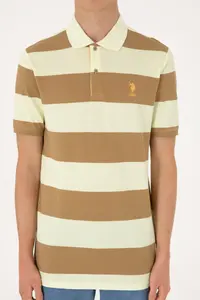 US Polo Assn. Men Regular Fit Khaki Polo Shirt Collar Striped T-Shirt - Image 6