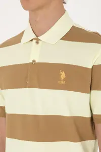 US Polo Assn. Men Regular Fit Khaki Polo Shirt Collar Striped T-Shirt - Image 7