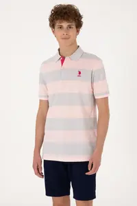 US Polo Assn. Men Regular Fit Powder Pink Polo Shirt Collar Striped T-Shirt