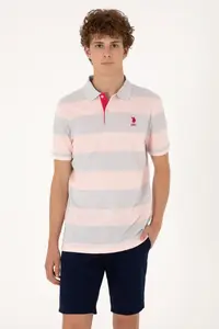 US Polo Assn. Men Regular Fit Powder Pink Polo Shirt Collar Striped T-Shirt - Image 3