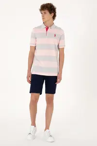 US Polo Assn. Men Regular Fit Powder Pink Polo Shirt Collar Striped T-Shirt - Image 4