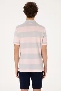 US Polo Assn. Men Regular Fit Powder Pink Polo Shirt Collar Striped T-Shirt - Image 5