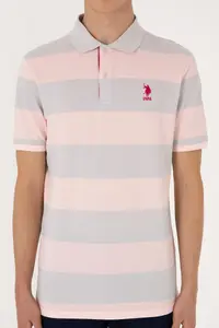 US Polo Assn. Men Regular Fit Powder Pink Polo Shirt Collar Striped T-Shirt - Image 6
