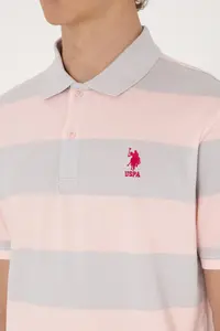 US Polo Assn. Men Regular Fit Powder Pink Polo Shirt Collar Striped T-Shirt - Image 7
