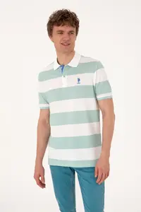 US Polo Assn. Men Regular Fit Water Green Polo Shirt Collar Striped T-Shirt - Image 3