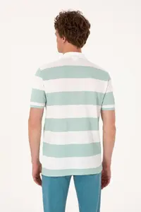 US Polo Assn. Men Regular Fit Water Green Polo Shirt Collar Striped T-Shirt - Image 5