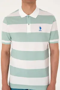 US Polo Assn. Men Regular Fit Water Green Polo Shirt Collar Striped T-Shirt - Image 6
