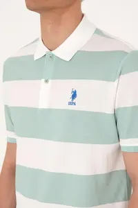 US Polo Assn. Men Regular Fit Water Green Polo Shirt Collar Striped T-Shirt - Image 7