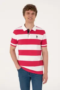 US Polo Assn. Men Regular Fit Cherry Polo Shirt Collar Striped T-Shirt