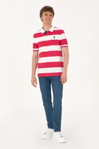 US Polo Assn. Men Regular Fit Cherry Polo Shirt Collar Striped T-Shirt - Image 4