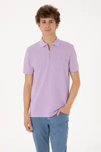 US Polo Assn. Men Regular Fit Zippered Lilac T-Shirt