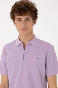US Polo Assn. Men Regular Fit Zippered Lilac T-Shirt - Image 2