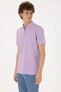US Polo Assn. Men Regular Fit Zippered Lilac T-Shirt - Image 3