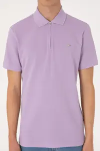 US Polo Assn. Men Regular Fit Zippered Lilac T-Shirt - Image 6