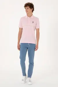 US Polo Assn. Men Regular Fit Polo Shirt Collar Light Pink T-Shirt - Image 4