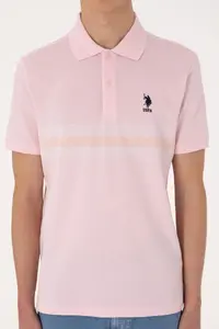 US Polo Assn. Men Regular Fit Polo Shirt Collar Light Pink T-Shirt - Image 6