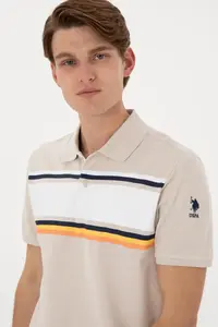 US Polo Assn. Men Regular Fit Polo Shirt Collar Stone T-Shirt - Image 2