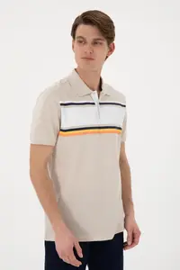 US Polo Assn. Men Regular Fit Polo Shirt Collar Stone T-Shirt - Image 3