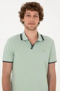 US Polo Assn. Men slim Fit Wacky Collar Water Green T-Shirt - Image 2