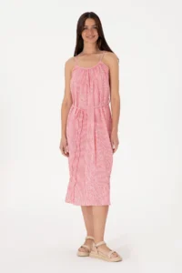 US Polo Assn. Women Pink Striped Midi Size Weaving Dress