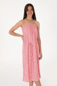 US Polo Assn. Women Pink Striped Midi Size Weaving Dress - Image 2
