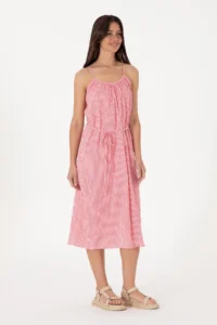 US Polo Assn. Women Pink Striped Midi Size Weaving Dress - Image 3
