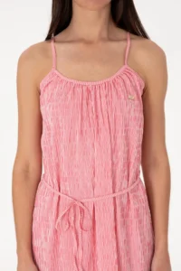 US Polo Assn. Women Pink Striped Midi Size Weaving Dress - Image 5