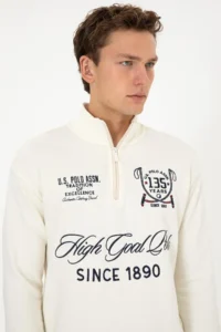 US Polo Assn. Men comfort Fit Half Zippered Cream Sweatshirt - Image 2